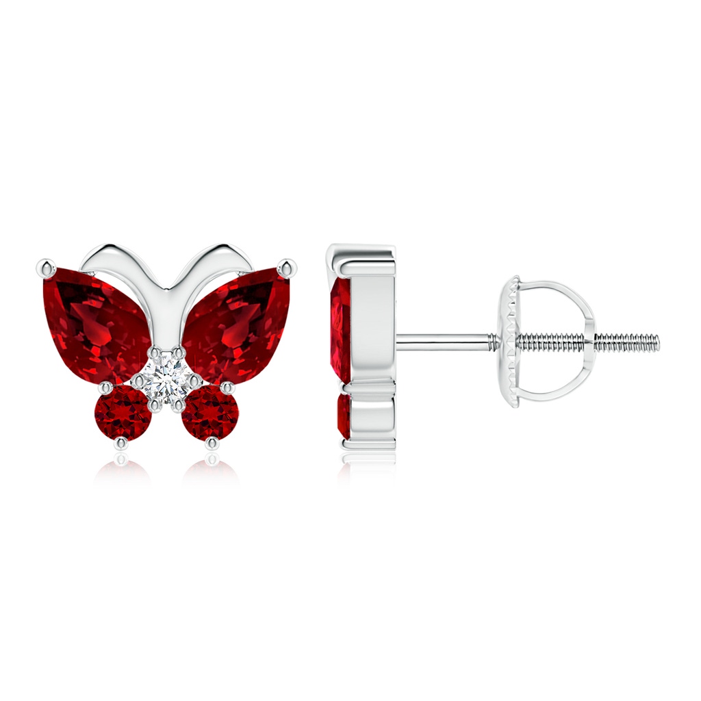 6x4mm Labgrown Lab-Grown Ruby Butterfly Stud Earrings with Lab Diamond in 18K White Gold