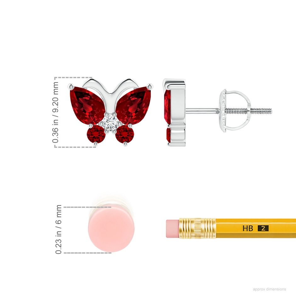 6x4mm Labgrown Lab-Grown Ruby Butterfly Stud Earrings with Lab Diamond in 18K White Gold ruler