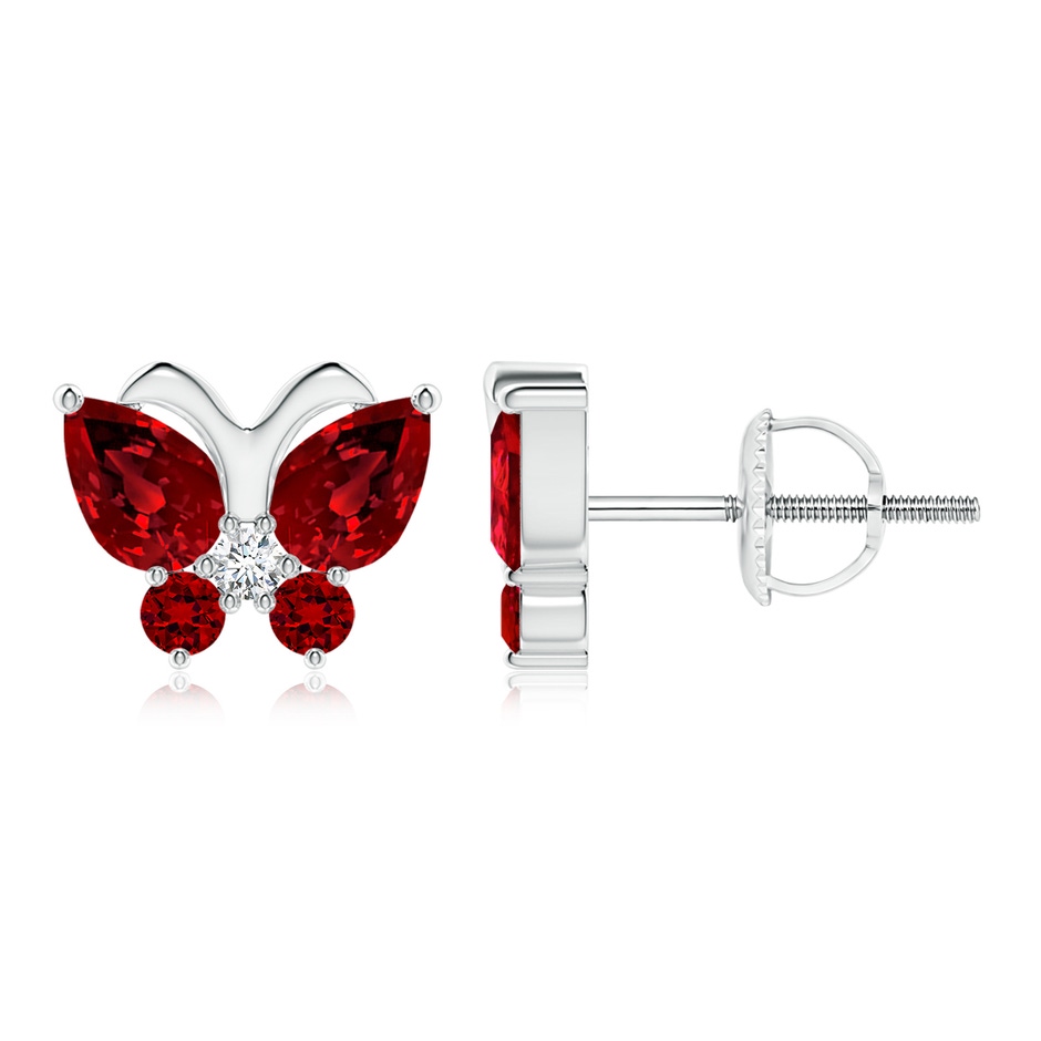 6x4mm Labgrown Lab-Grown Ruby Butterfly Stud Earrings with Lab Diamond in P950 Platinum 