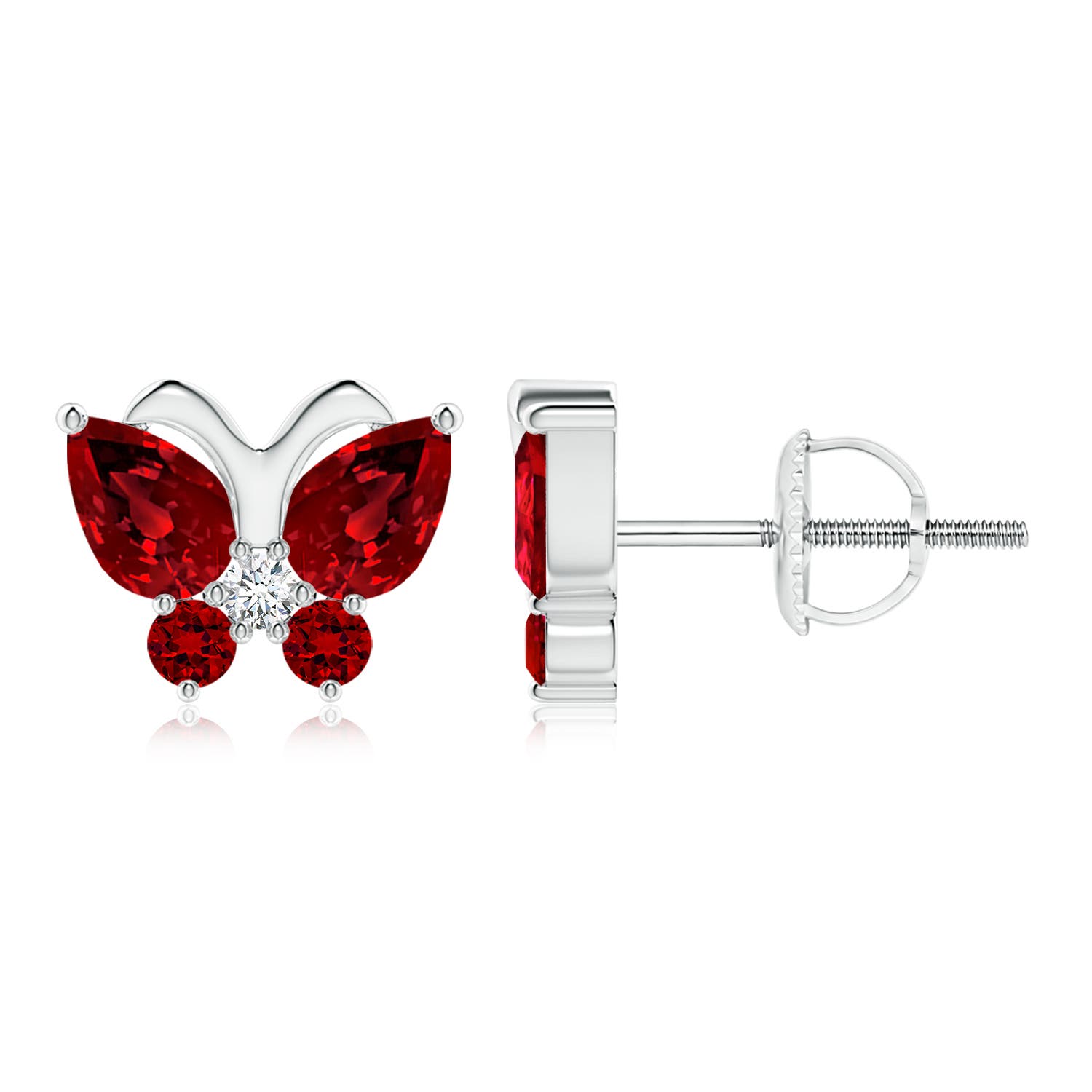 6x4mm Labgrown Lab-Grown Ruby Butterfly Stud Earrings with Lab Diamond in White Gold