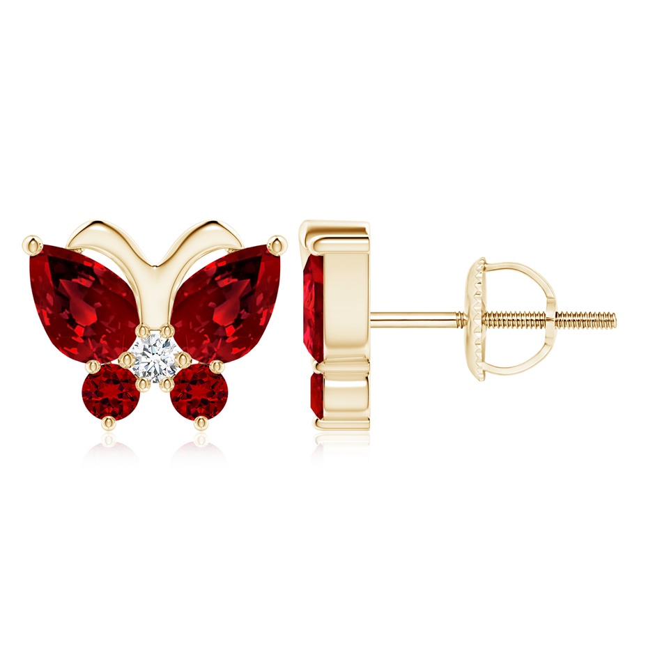 7x5mm Labgrown Lab-Grown Ruby Butterfly Stud Earrings with Lab Diamond in 18K Yellow Gold 