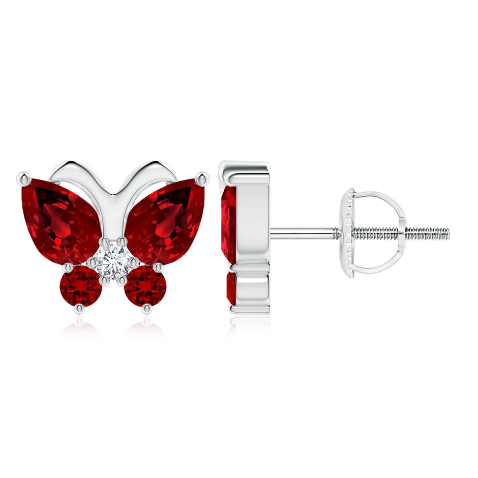7x5mm Labgrown Lab-Grown Ruby Butterfly Stud Earrings with Lab Diamond in P950 Platinum 