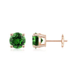 6mm Labgrown Lab-Grown Round Emerald Stud Earrings in Rose Gold