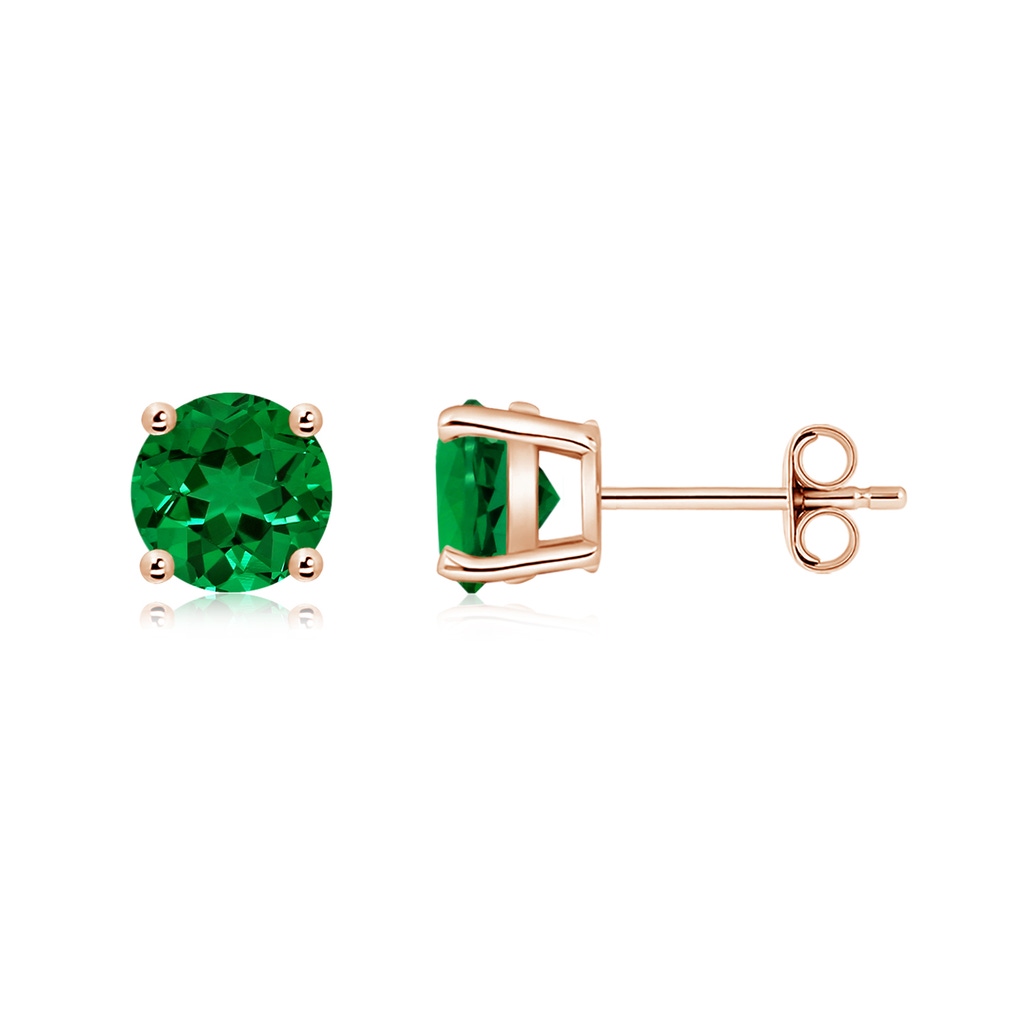 6mm Labgrown Lab-Grown Round Emerald Stud Earrings in Rose Gold - side 199