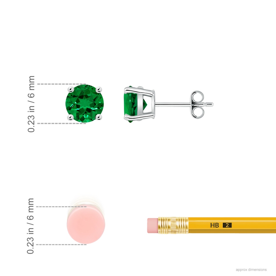 6mm Labgrown Lab-Grown Round Emerald Stud Earrings in White Gold ruler