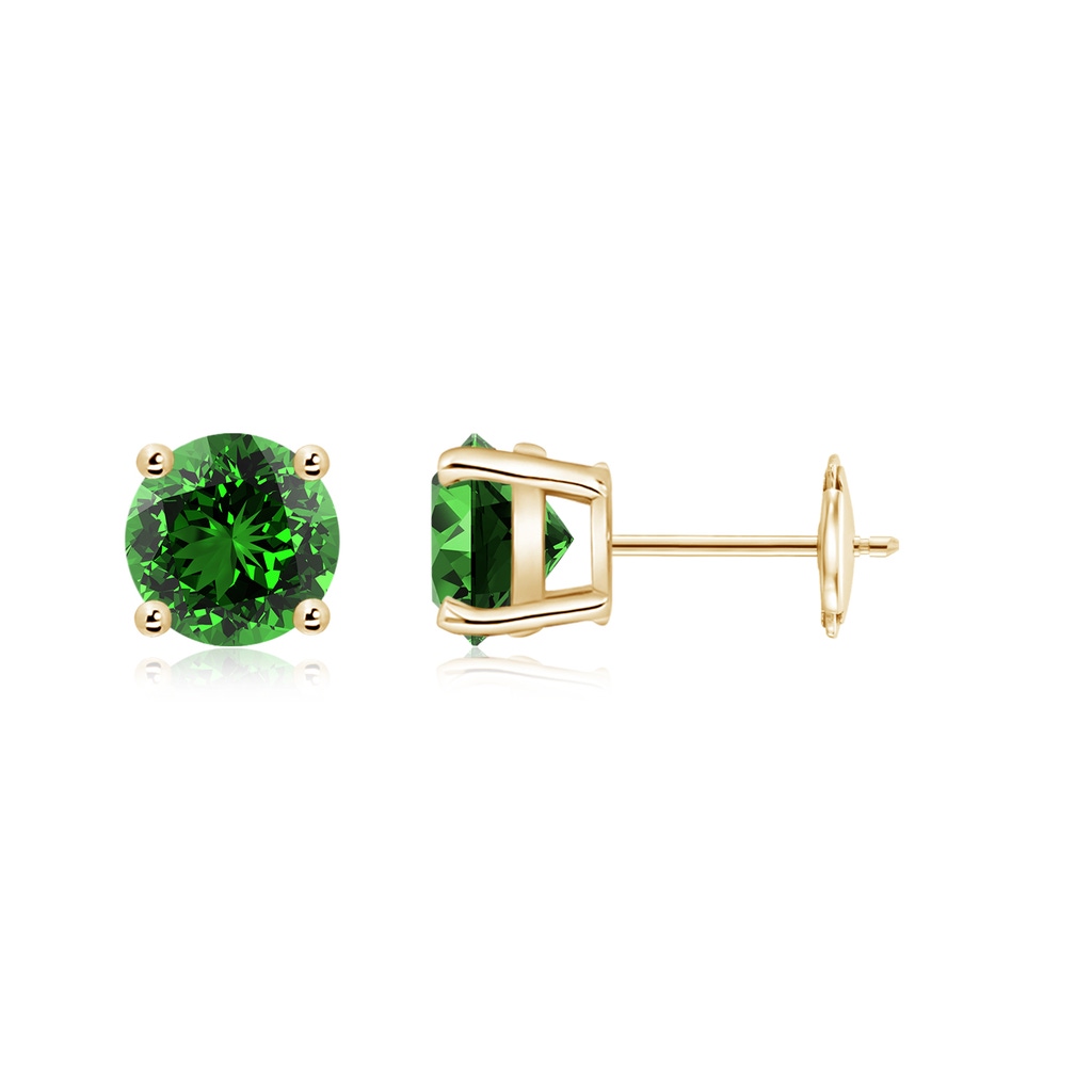 6mm Labgrown Lab-Grown Round Emerald Stud Earrings in Yellow Gold