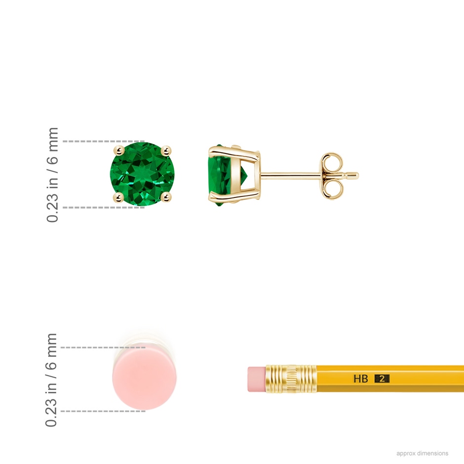 6mm Labgrown Lab-Grown Round Emerald Stud Earrings in Yellow Gold ruler