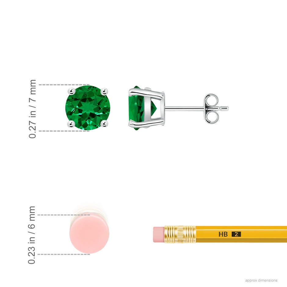 7mm Labgrown Lab-Grown Round Emerald Stud Earrings in P950 Platinum ruler