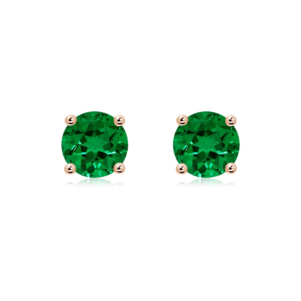 7mm Labgrown Lab-Grown Round Emerald Stud Earrings in Rose Gold