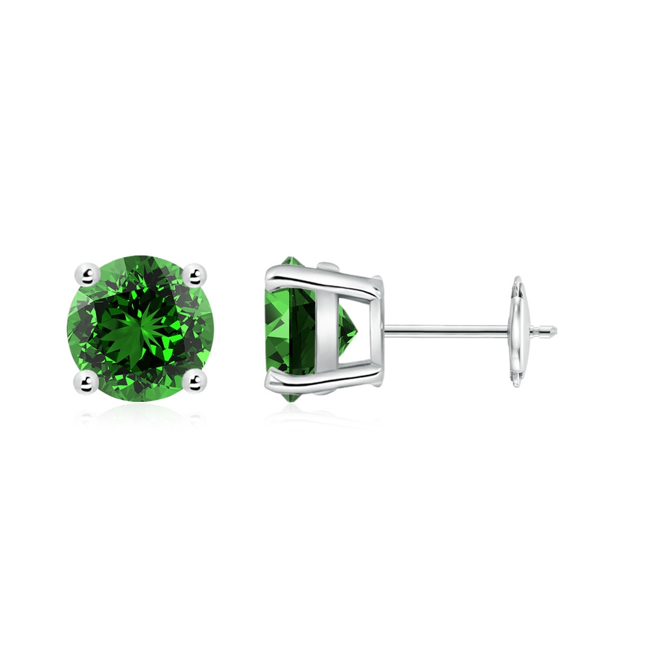 7mm Labgrown Lab-Grown Round Emerald Stud Earrings in White Gold 