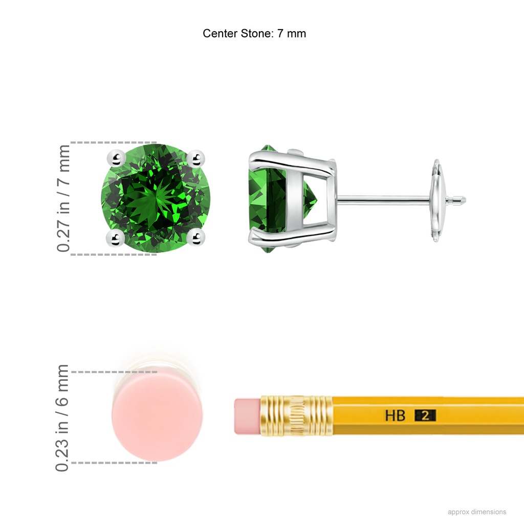 7mm Labgrown Lab-Grown Round Emerald Stud Earrings in White Gold ruler