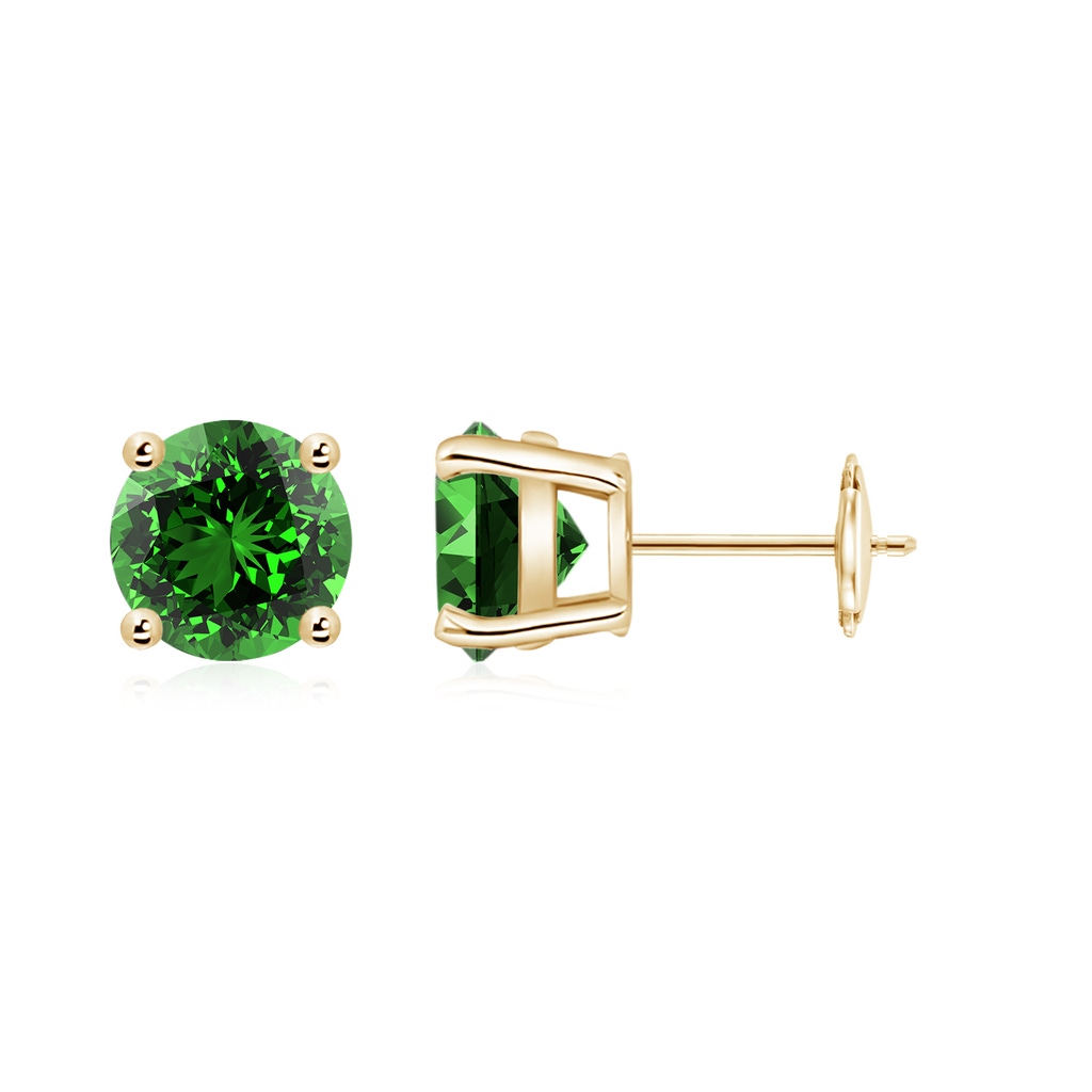 7mm Labgrown Lab-Grown Round Emerald Stud Earrings in Yellow Gold
