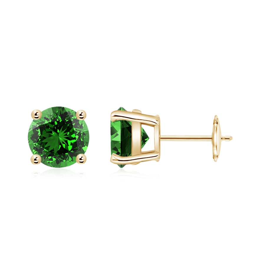 7mm Labgrown Lab-Grown Round Emerald Stud Earrings in Yellow Gold 