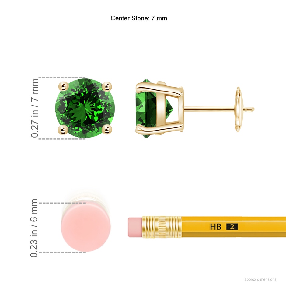 7mm Labgrown Lab-Grown Round Emerald Stud Earrings in Yellow Gold ruler