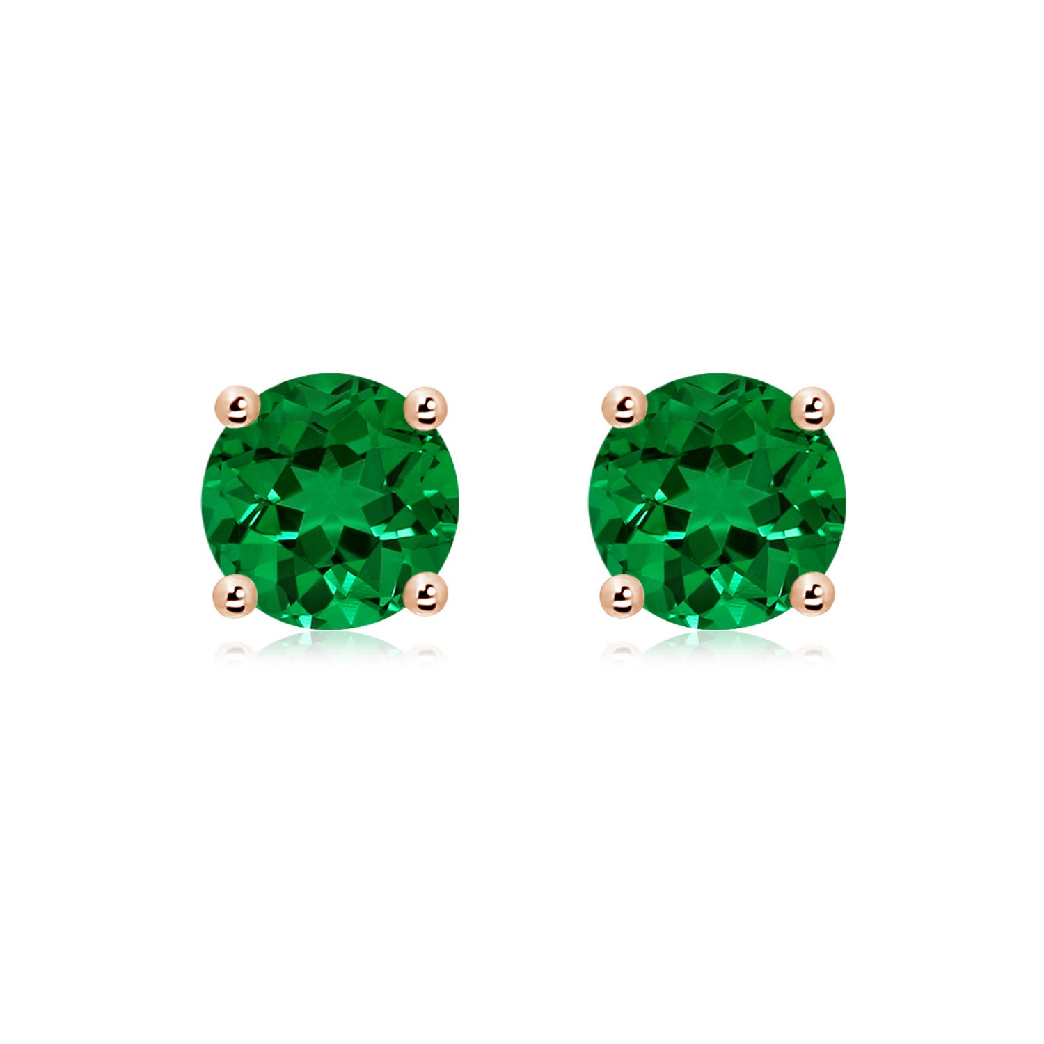 8mm Labgrown Lab-Grown Round Emerald Stud Earrings in 18K Rose Gold