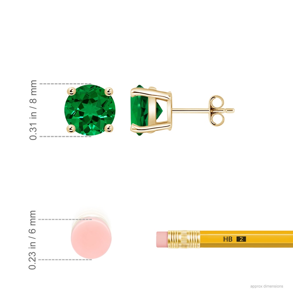 8mm Labgrown Lab-Grown Round Emerald Stud Earrings in Yellow Gold ruler