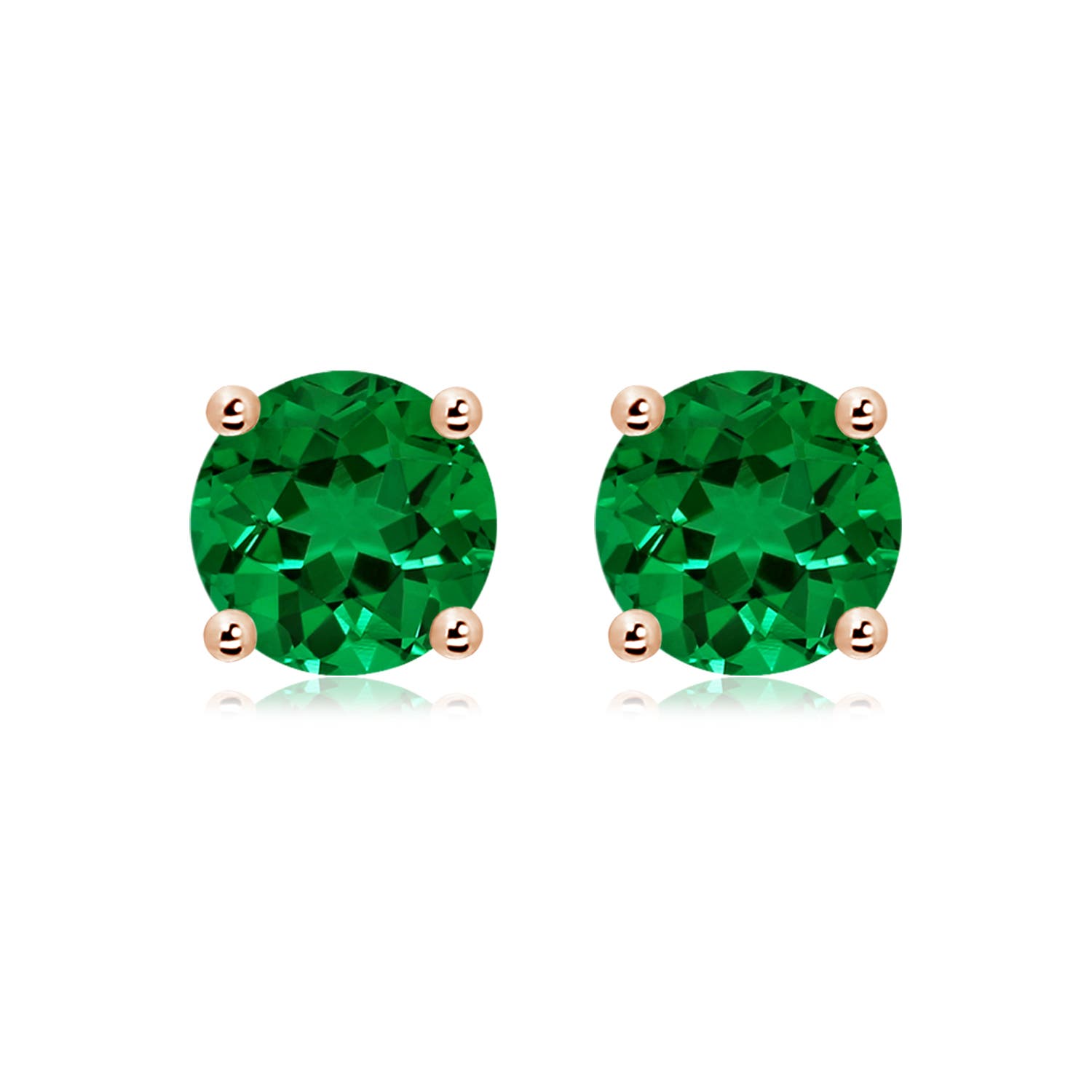 Angara 5.0 CTW Round Lab-Grown Emerald Stud Earrings in 18K Rose Gold