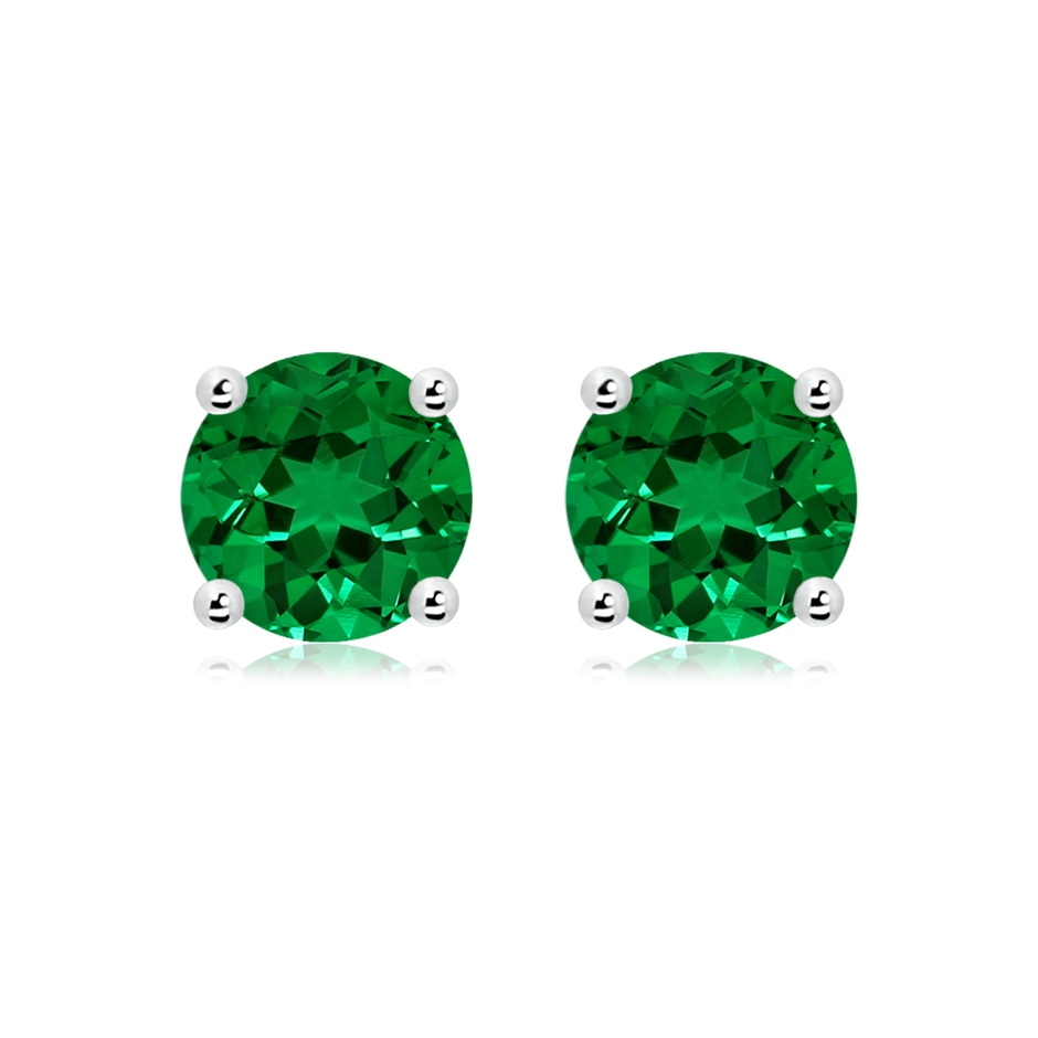 9mm Labgrown Lab-Grown Round Emerald Stud Earrings in 18K White Gold 
