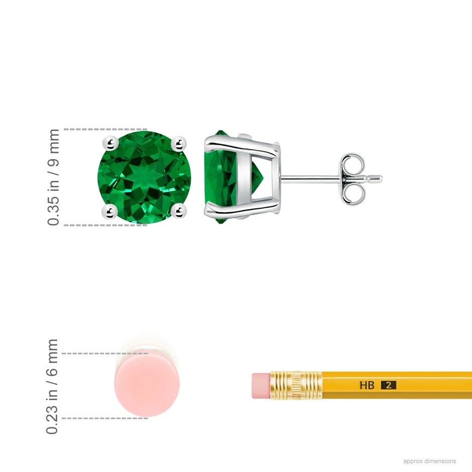 9mm Labgrown Lab-Grown Round Emerald Stud Earrings in 18K White Gold ruler