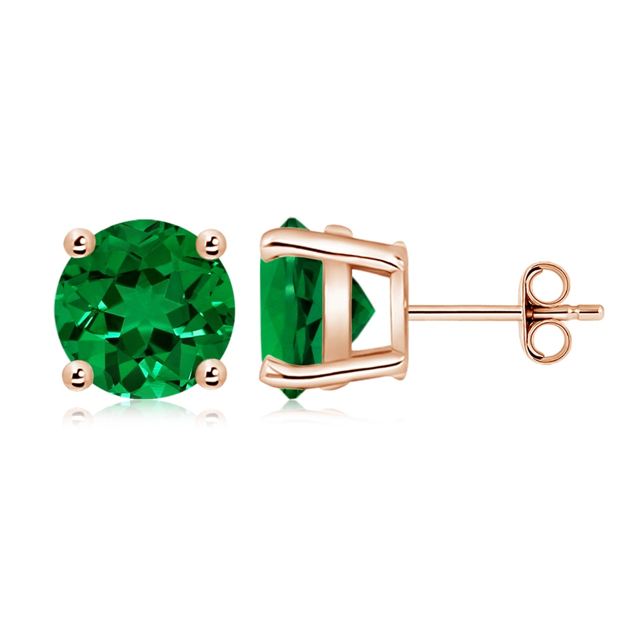 9mm Labgrown Lab-Grown Round Emerald Stud Earrings in Rose Gold side 199