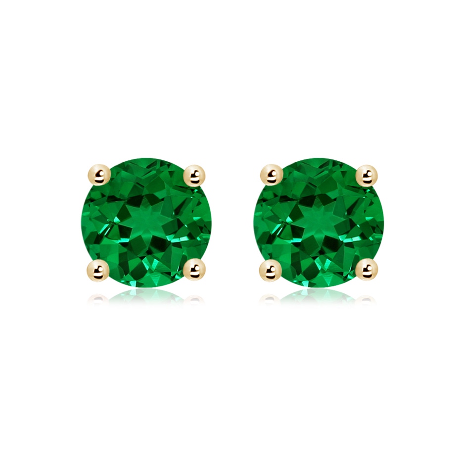 9mm Labgrown Lab-Grown Round Emerald Stud Earrings in Yellow Gold 