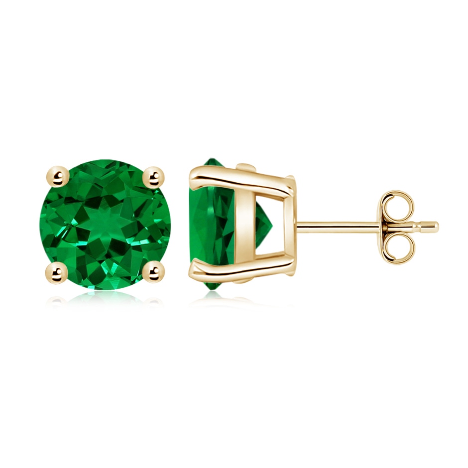 9mm Labgrown Lab-Grown Round Emerald Stud Earrings in Yellow Gold side 199