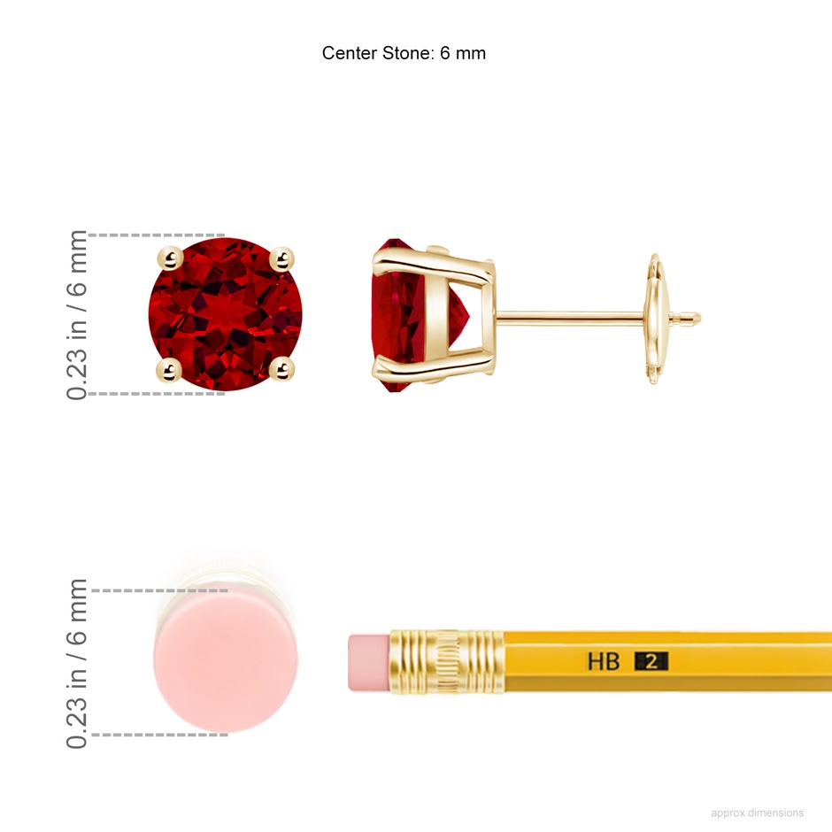 6mm Labgrown Lab-Grown Round Ruby Stud Earrings in Yellow Gold ruler