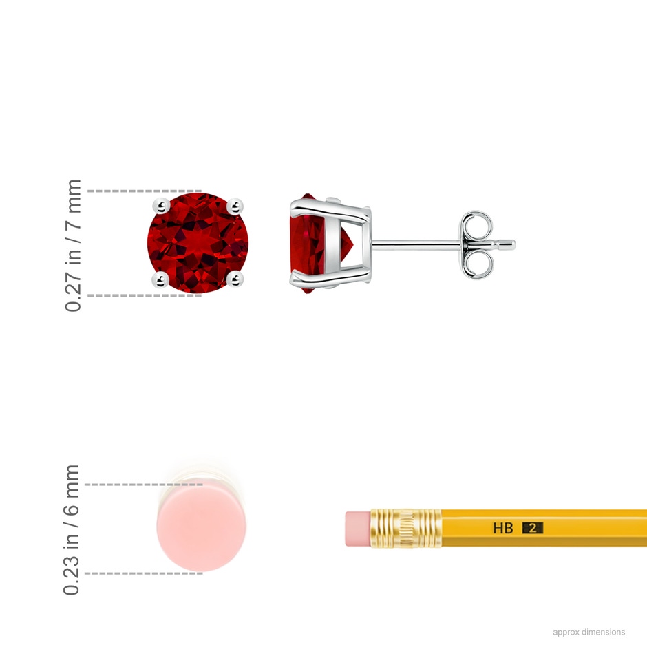 7mm Labgrown Lab-Grown Round Ruby Stud Earrings in White Gold ruler