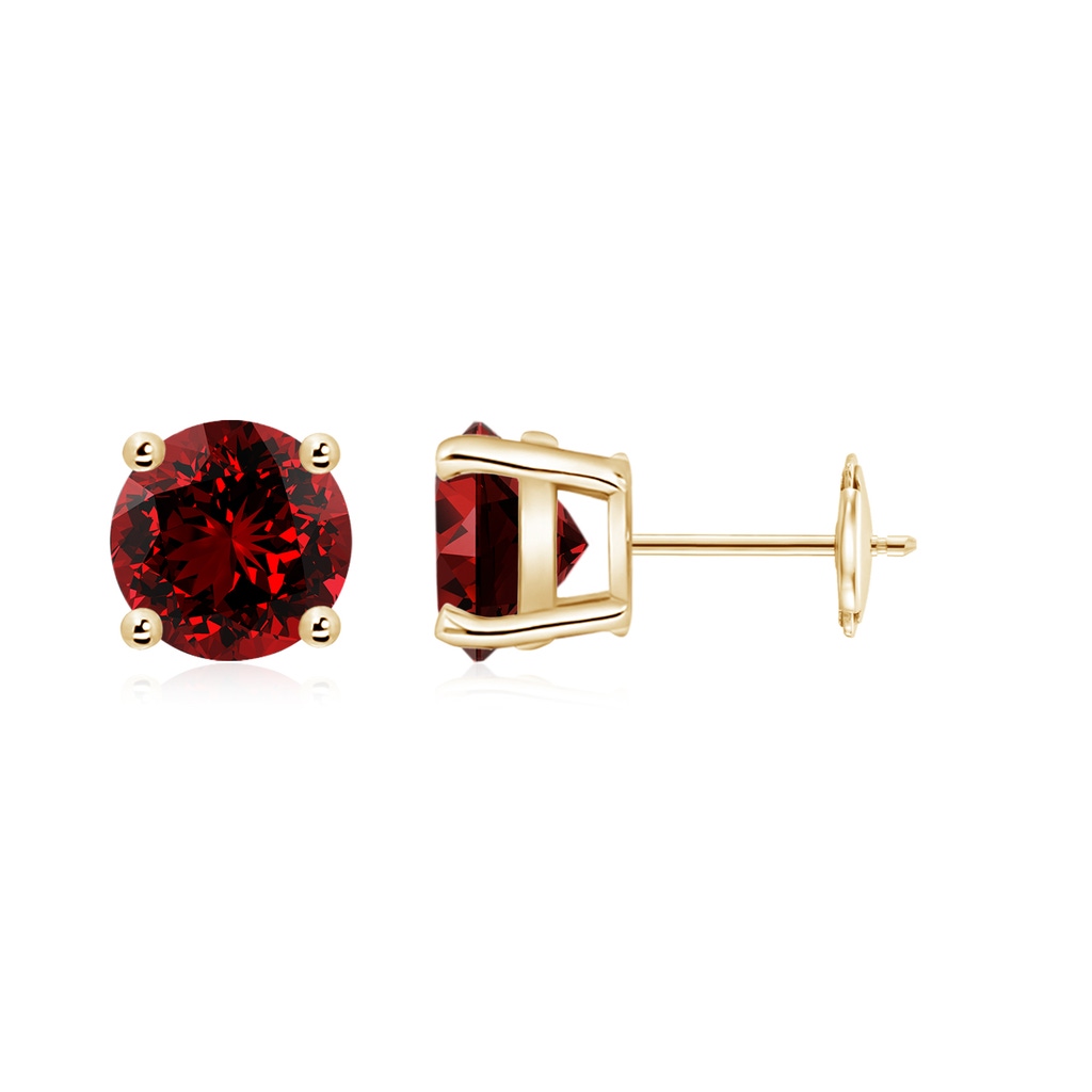 7mm Labgrown Lab-Grown Round Ruby Stud Earrings in Yellow Gold