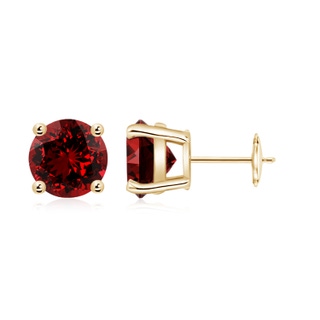 8mm Labgrown Lab-Grown Round Ruby Stud Earrings in Yellow Gold