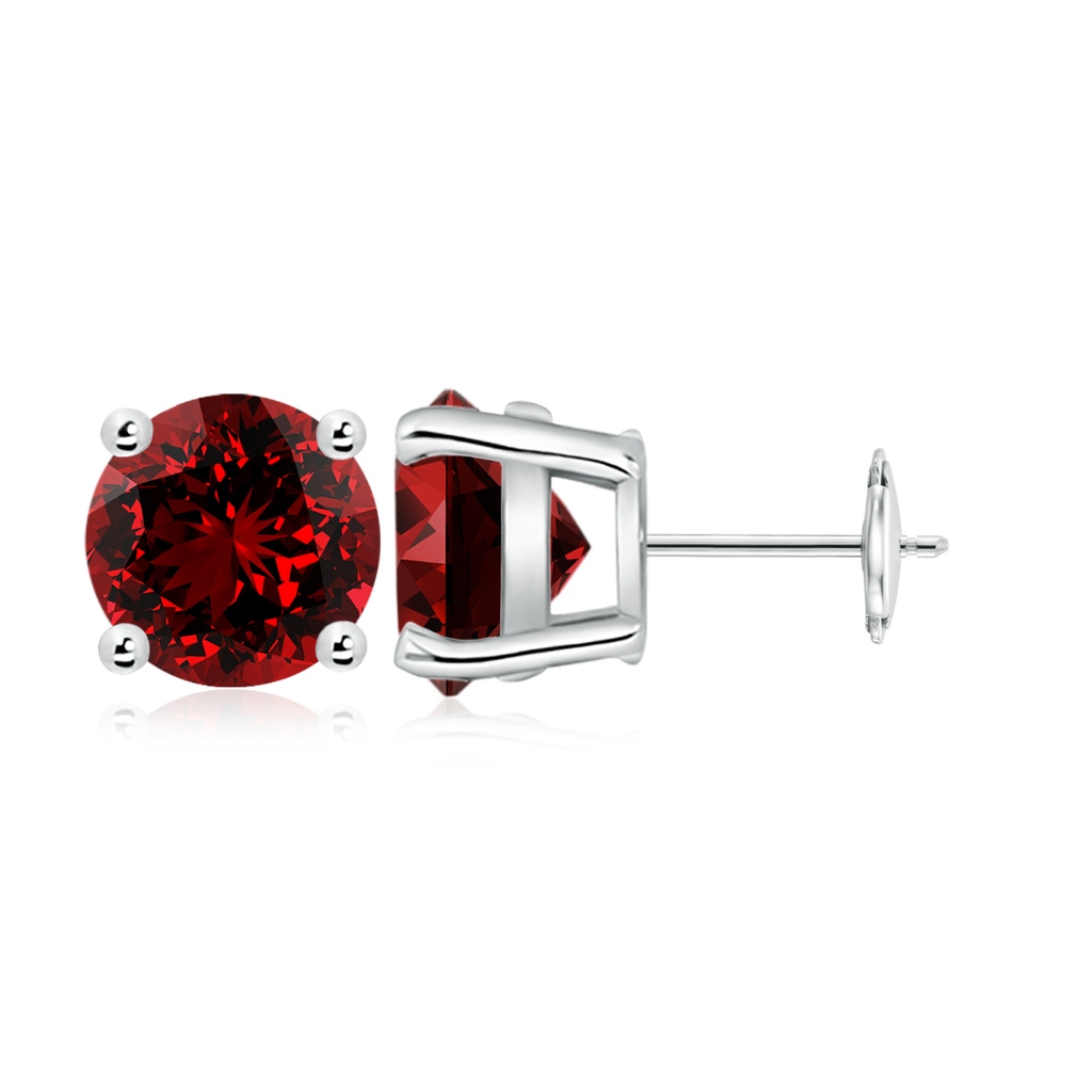 9mm Labgrown Lab-Grown Round Ruby Stud Earrings in 9K White Gold