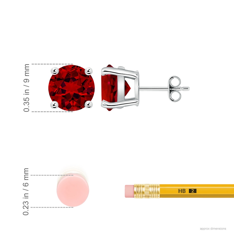 9mm Labgrown Lab-Grown Round Ruby Stud Earrings in P950 Platinum ruler