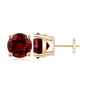 9mm Labgrown Lab-Grown Round Ruby Stud Earrings in Yellow Gold