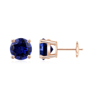 7mm Labgrown Lab-Grown Round Blue Sapphire Stud Earrings in 10K Rose Gold