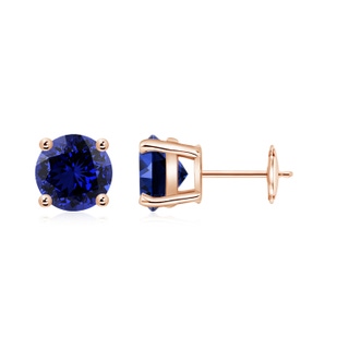 7mm Labgrown Lab-Grown Round Blue Sapphire Stud Earrings in Rose Gold