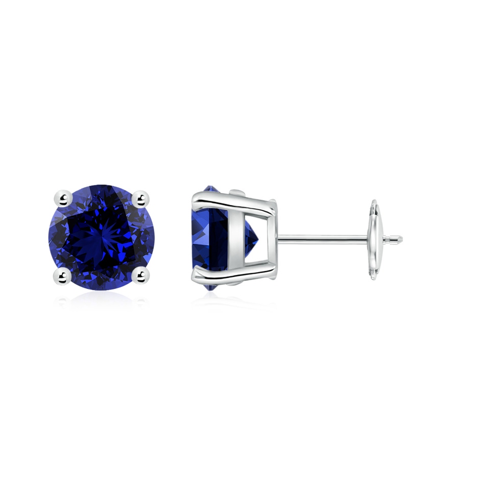 7mm Labgrown Lab-Grown Round Blue Sapphire Stud Earrings in White Gold 