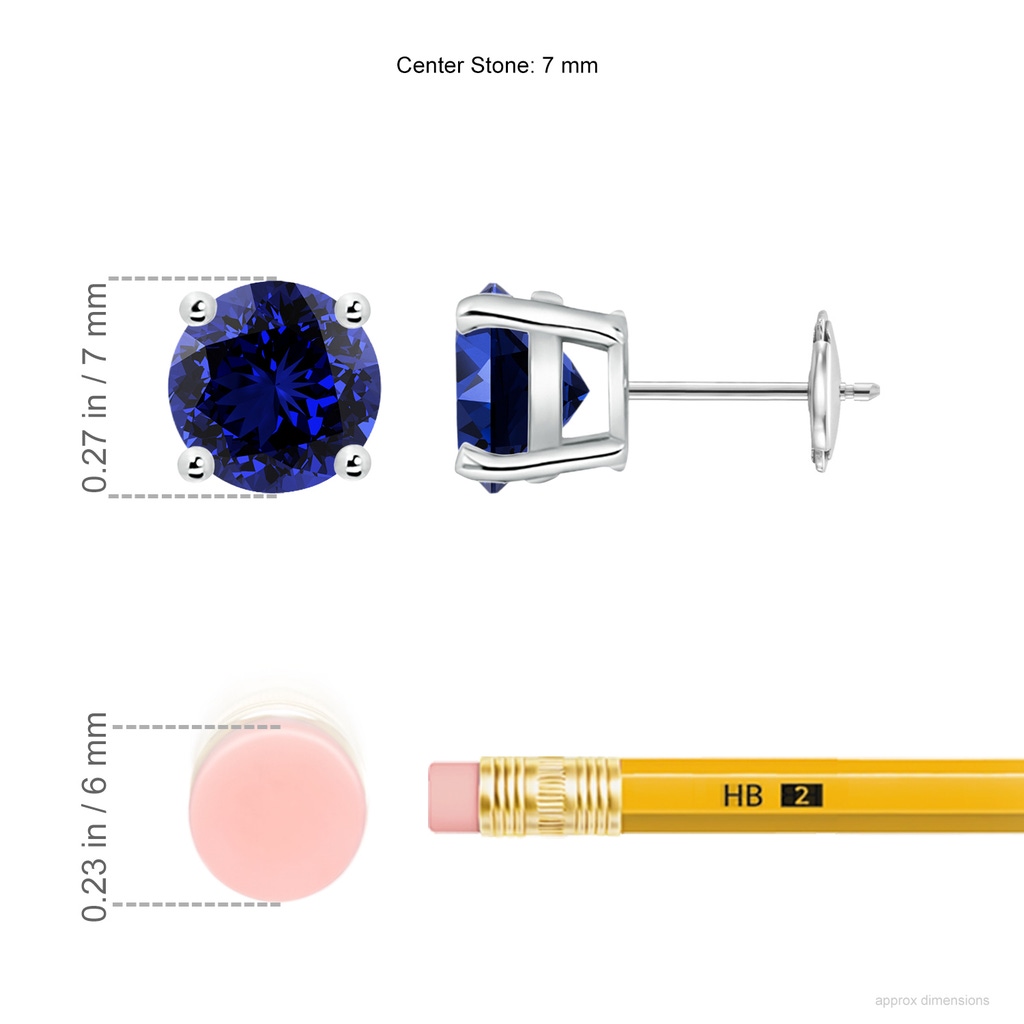 7mm Labgrown Lab-Grown Round Blue Sapphire Stud Earrings in White Gold ruler
