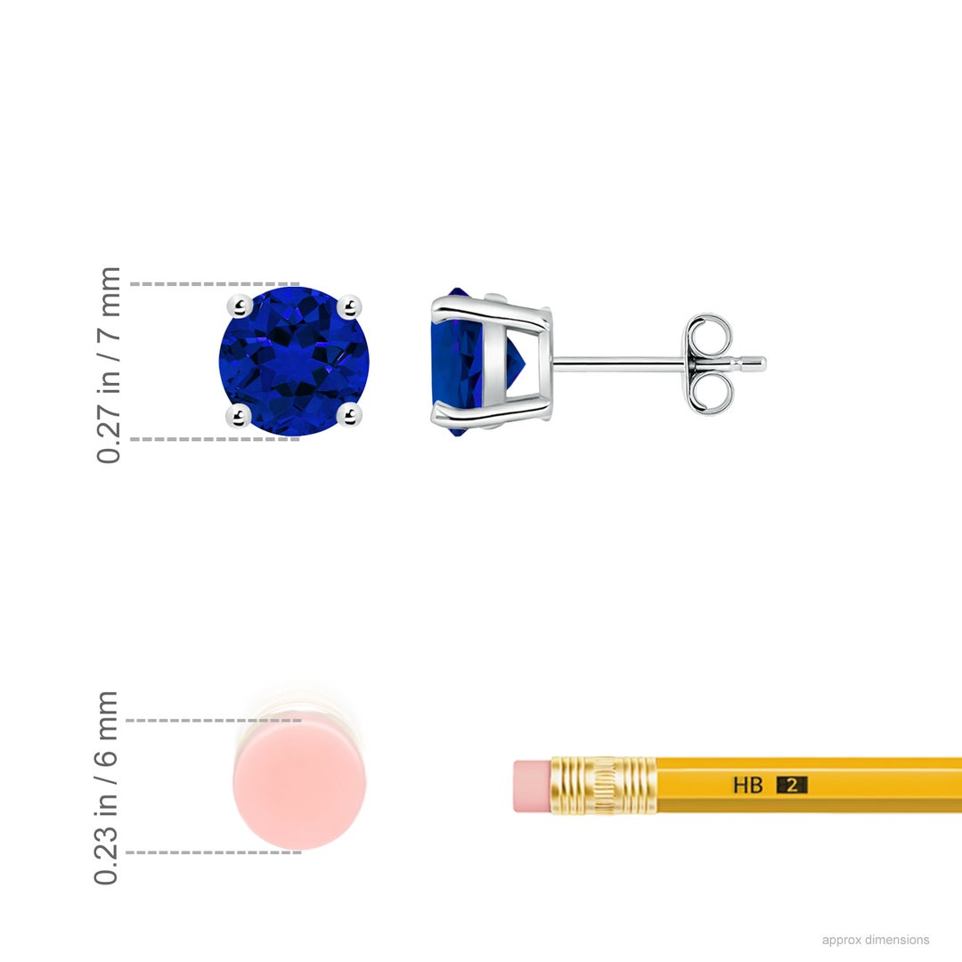 7mm Labgrown Lab-Grown Round Blue Sapphire Stud Earrings in White Gold - ruler