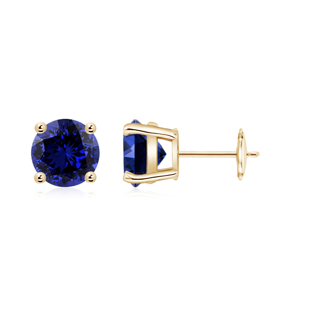 7mm Labgrown Lab-Grown Round Blue Sapphire Stud Earrings in Yellow Gold