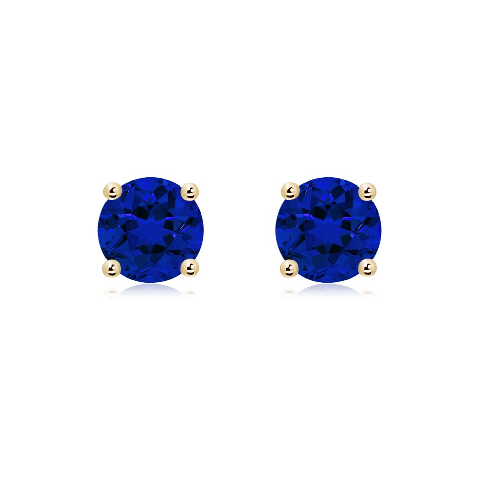 7mm Labgrown Lab-Grown Round Blue Sapphire Stud Earrings in Yellow Gold 