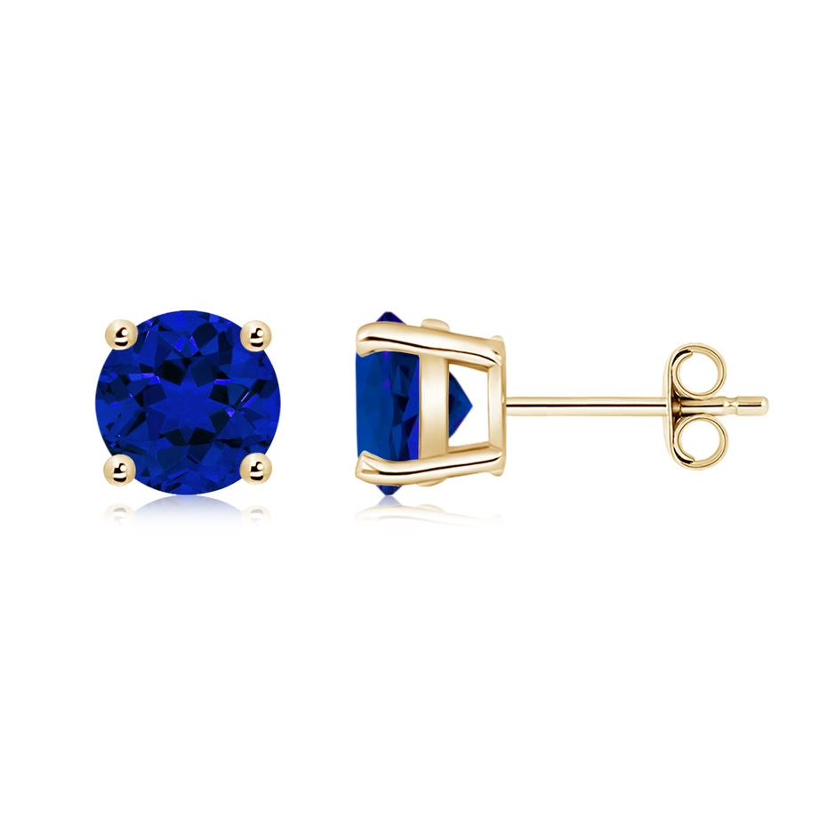 7mm Labgrown Lab-Grown Round Blue Sapphire Stud Earrings in Yellow Gold side 199