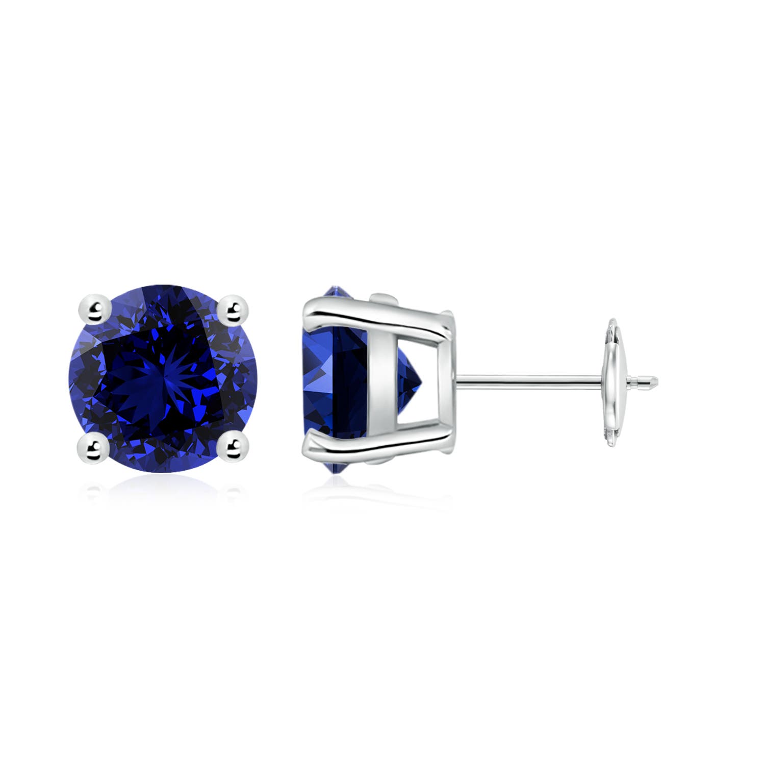 Lab-Grown Round Blue Sapphire Stud Earrings