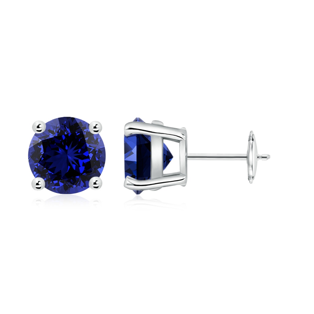 8mm Labgrown Lab-Grown Round Blue Sapphire Stud Earrings in White Gold