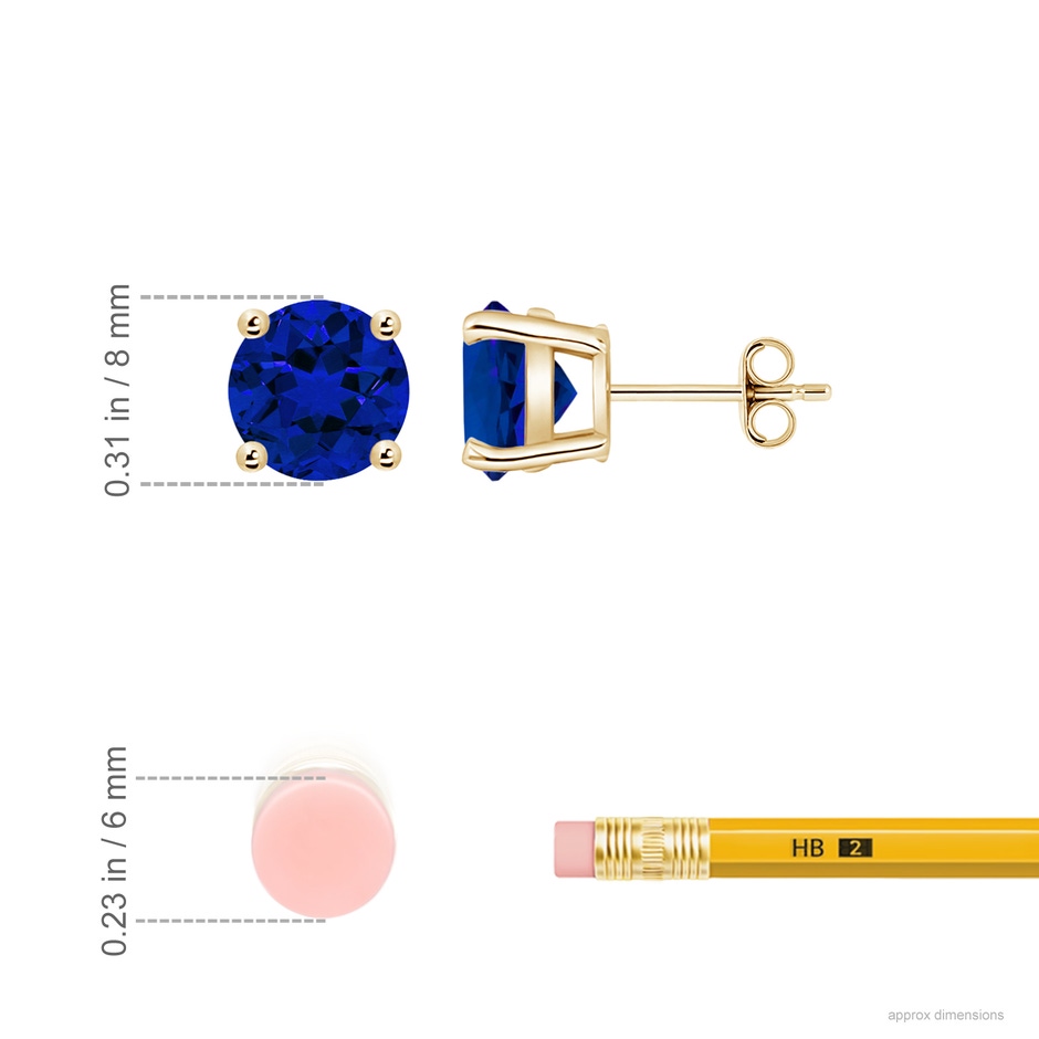 8mm Labgrown Lab-Grown Round Blue Sapphire Stud Earrings in Yellow Gold ruler