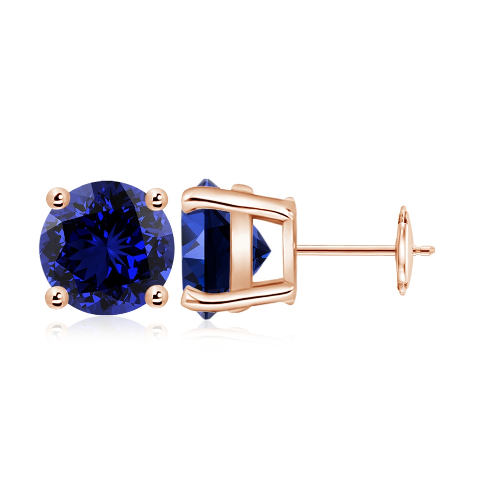 9mm Labgrown Lab-Grown Round Blue Sapphire Stud Earrings in 9K Rose Gold
