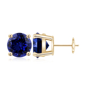 9mm Labgrown Lab-Grown Round Blue Sapphire Stud Earrings in 9K Yellow Gold