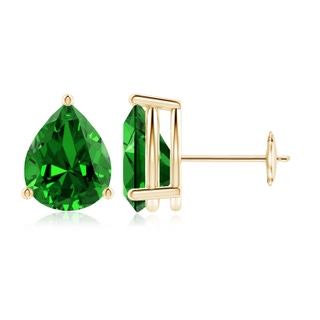 10x8mm Labgrown Lab-Grown Pear-Shaped Emerald Stud Earrings in 18K Yellow Gold