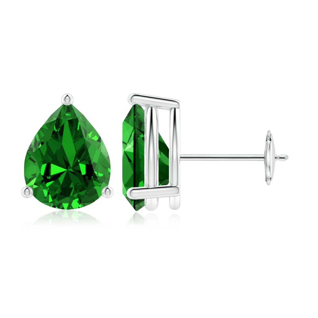 10x8mm Labgrown Lab-Grown Pear-Shaped Emerald Stud Earrings in White Gold