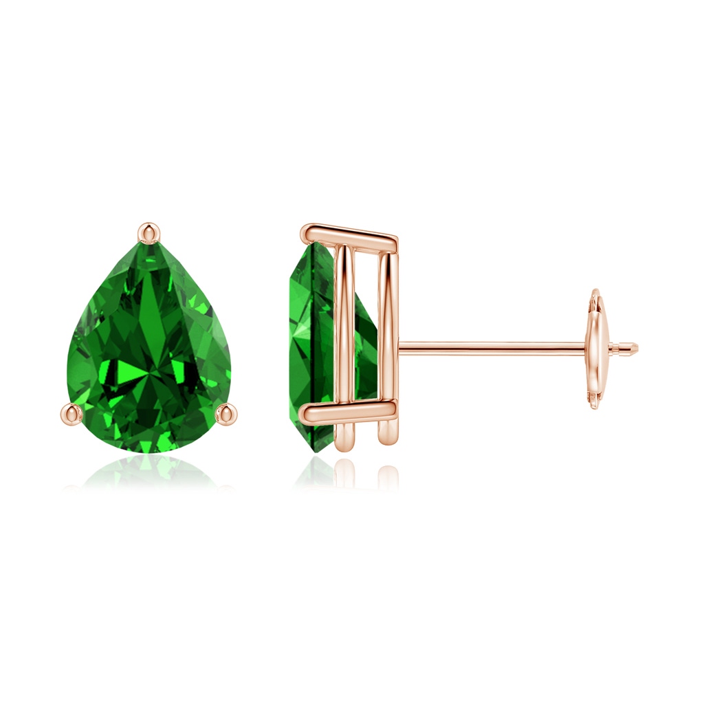 8x6mm Labgrown Lab-Grown Pear-Shaped Emerald Stud Earrings in 18K Rose Gold