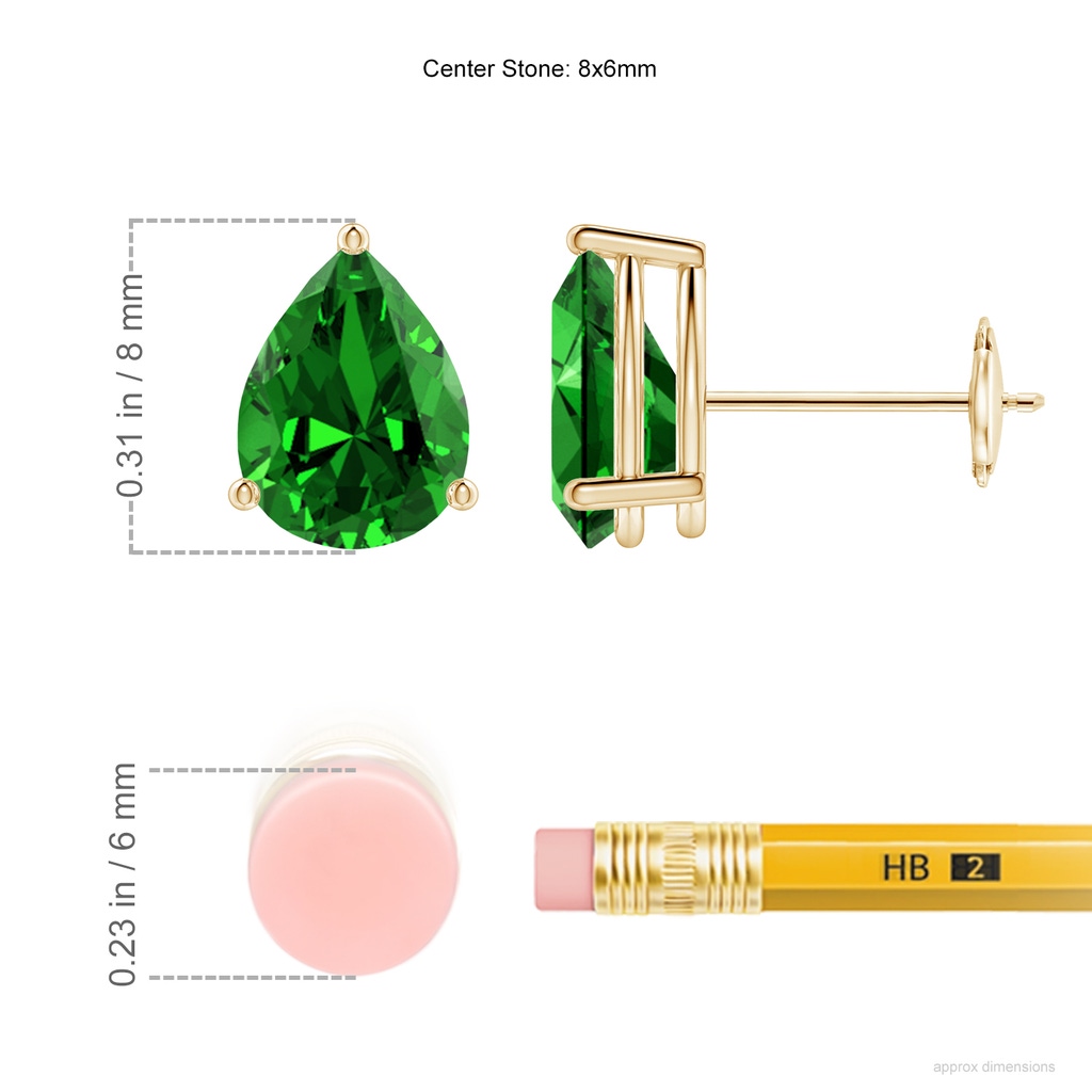 8x6mm Labgrown Lab-Grown Pear-Shaped Emerald Stud Earrings in 18K Yellow Gold ruler